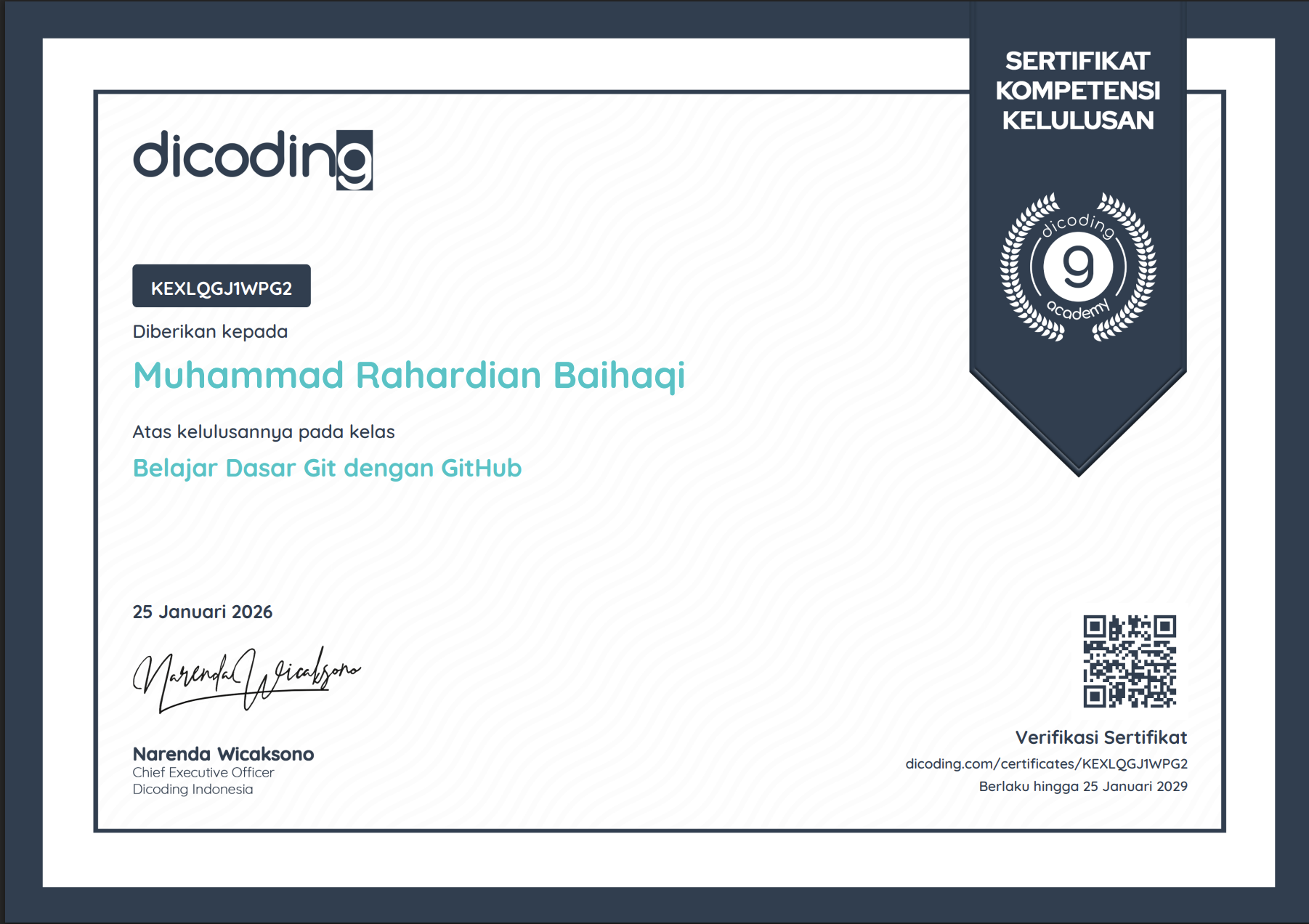 Belajar Dasar Git dengan GitHub certificate