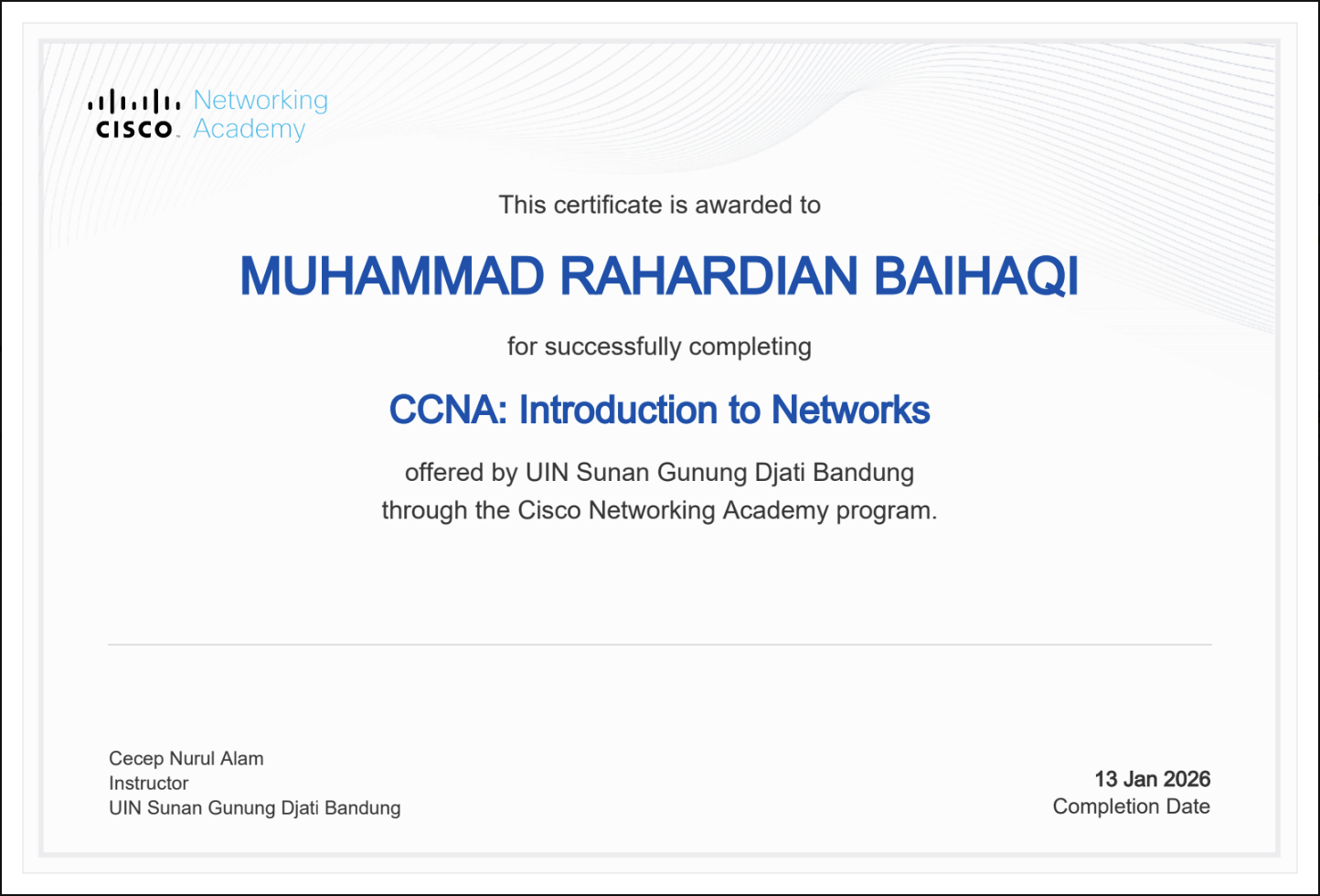 CCNA: Introduction to Networks certificate